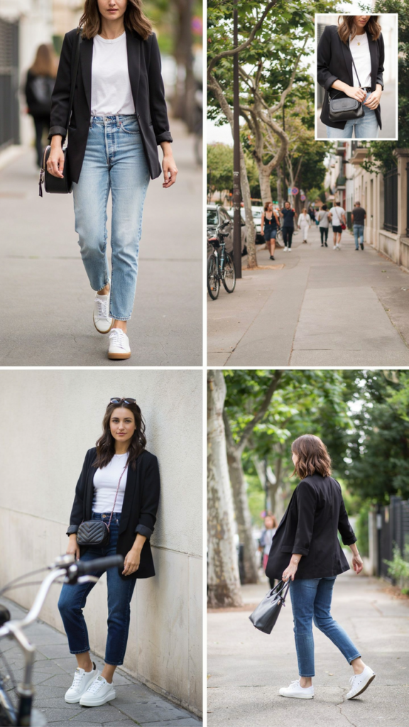  White T-Shirt, Blue Jeans, and Black Blazer