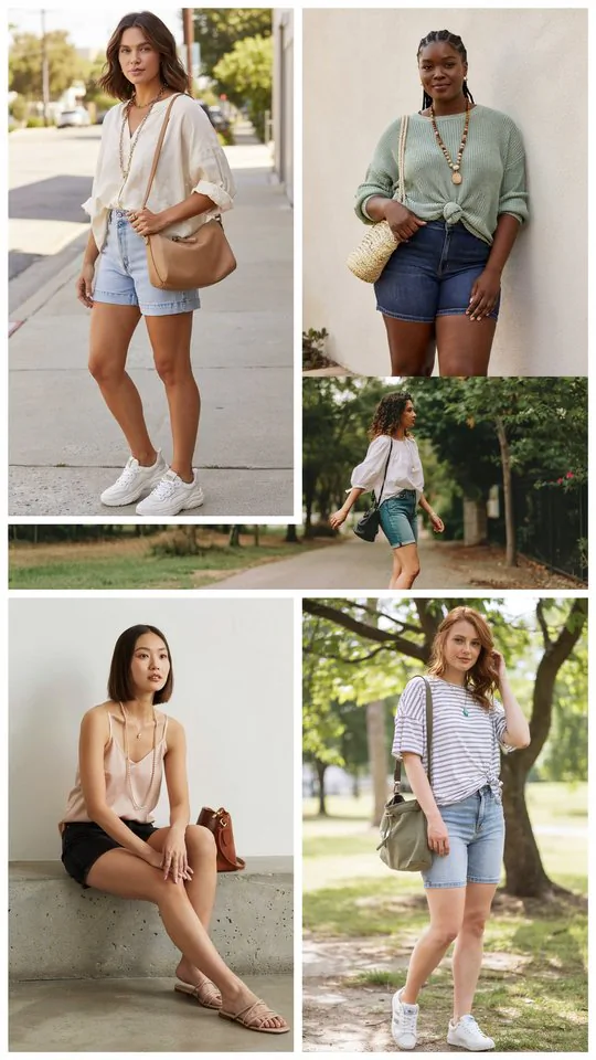 Plus-Size Friendly Jean Shorts with Flowy Top