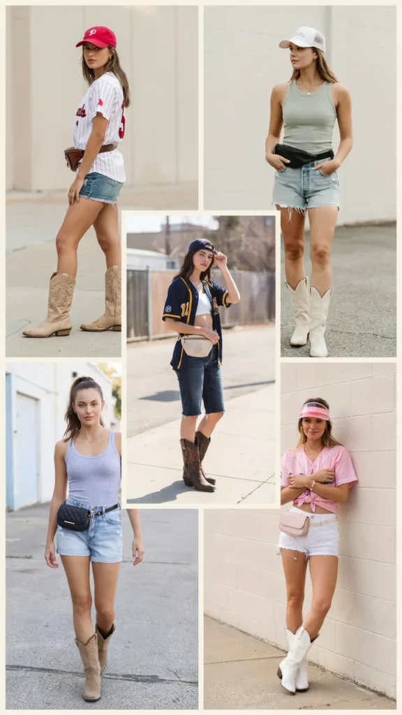 Baseball Jersey with Denim Shorts and Cowboy Boots