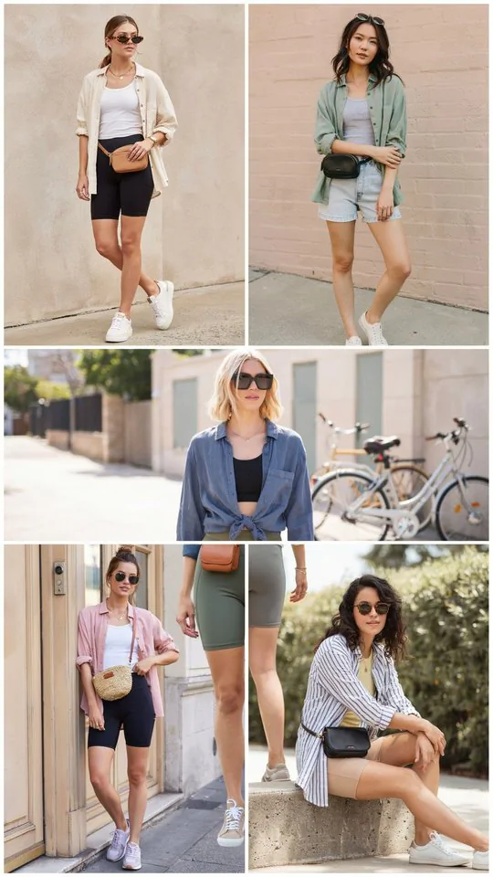 Linen Button-Down with Bike Shorts