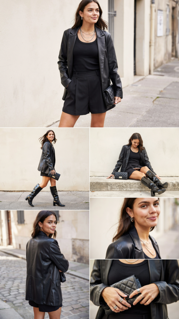 Leather Blazer with Mini Skirt