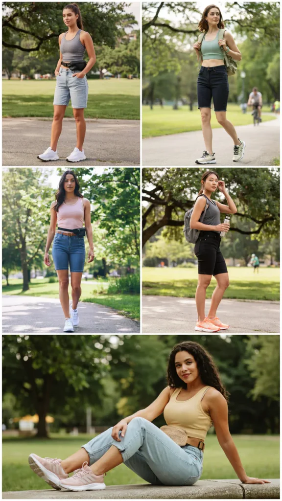 Sporty Tank with Jean Shorts and Sneakers