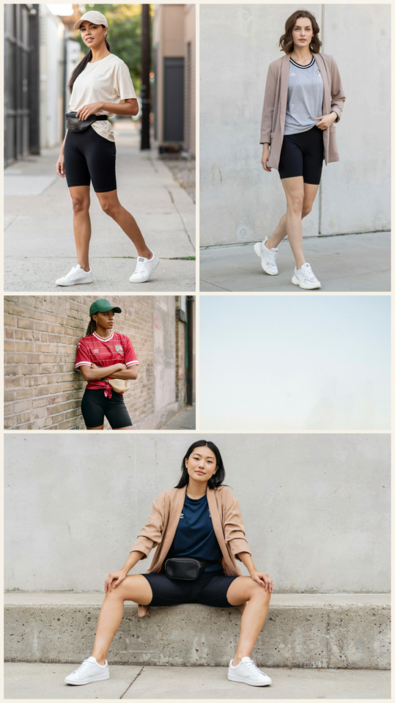  Simple Jersey with Biker Shorts and Blazer