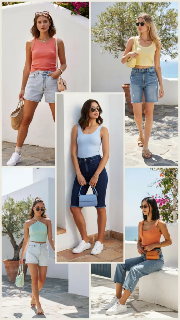 Colorful Tank Top with Jean Shorts