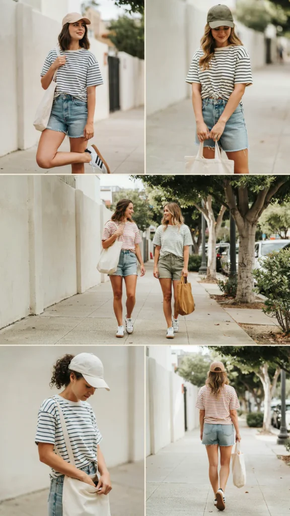  Striped Tee with Cutoff Jean Shorts