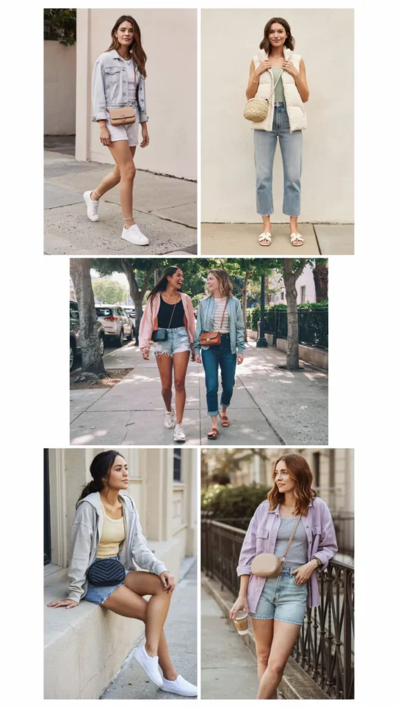 Light Jacket with Tank Top and Jean Shorts