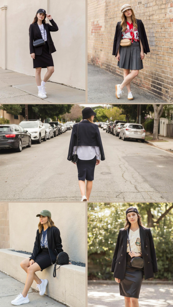 Blazer with Jersey and Pencil Skirt