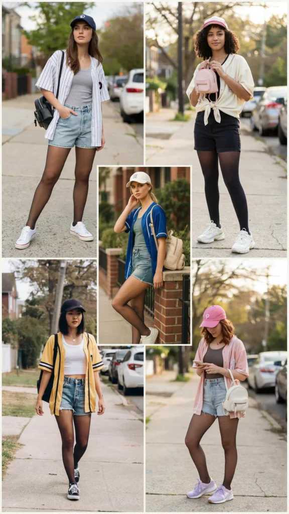 Baseball Jersey with Jean Shorts and Tights