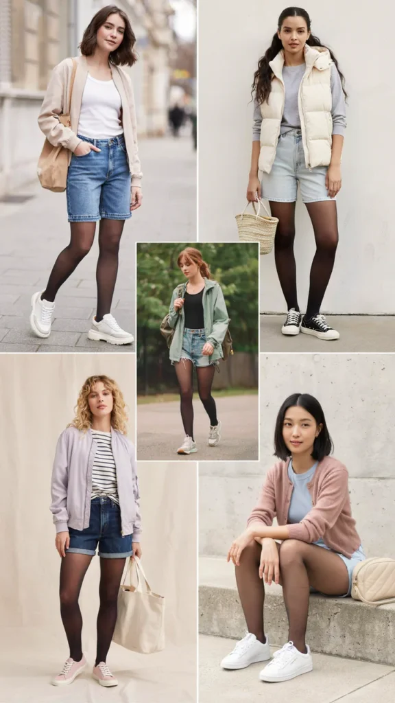 Light Jacket with Jean Shorts and Tights