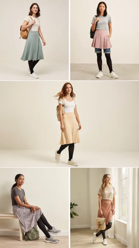 Skirt Layer Look with Jean Shorts and Tights