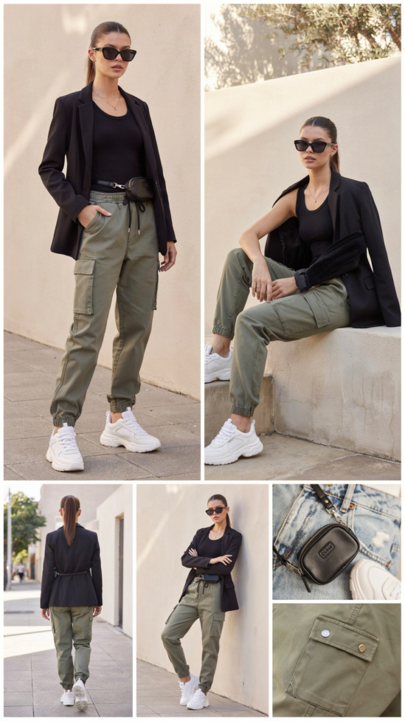 Black Blazer with a Tank Bodysuit and Cargo Pants