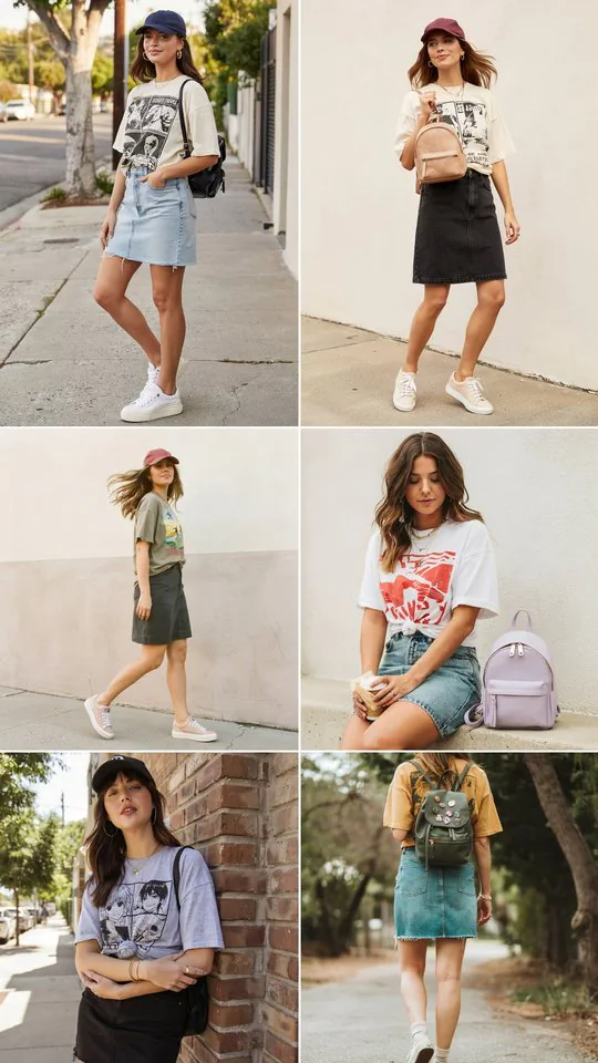 Graphic Tee with Denim Skirt
